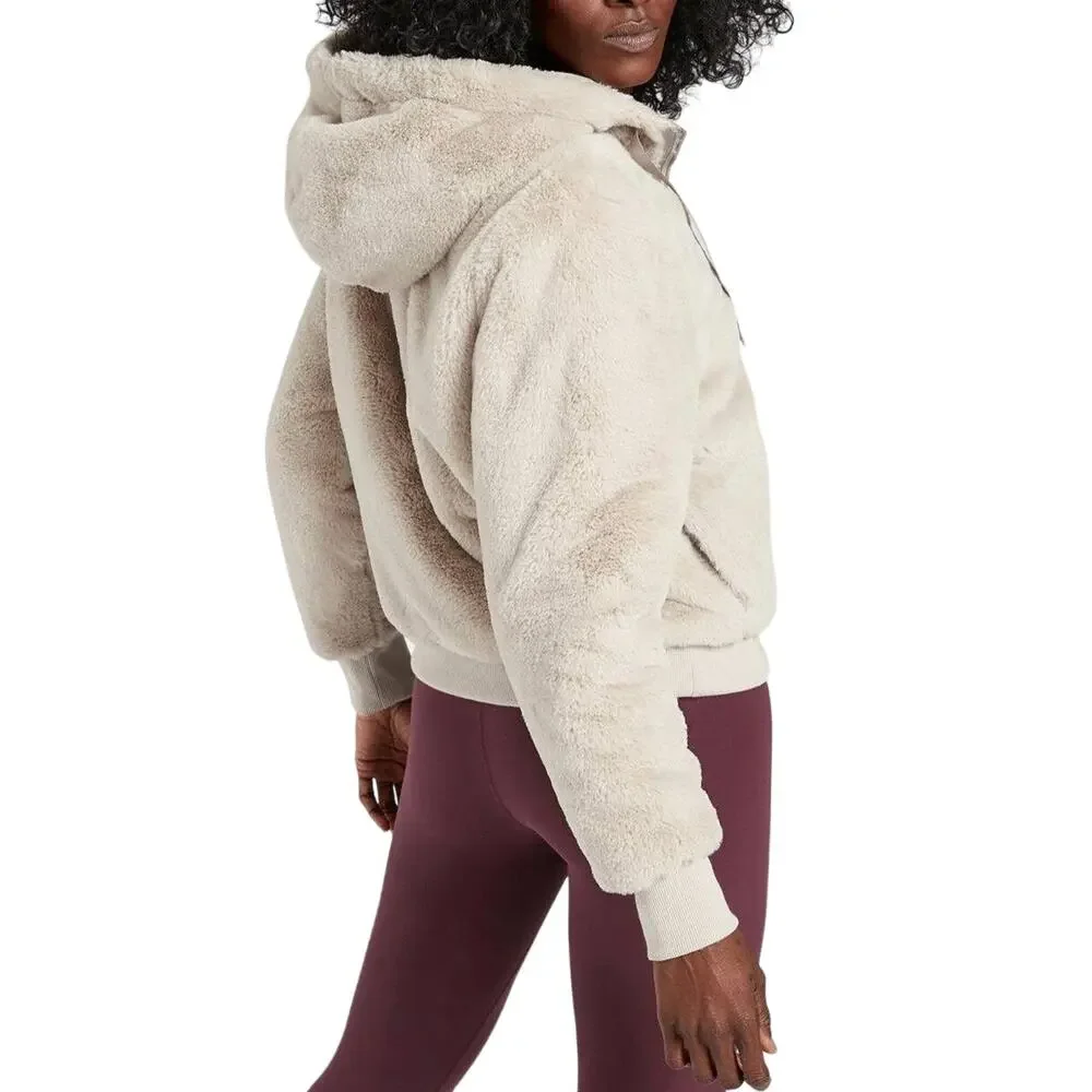 ATHLETA Ritual Faux Fur Bomber Hoodie Jacket Abalone Grey Sz. XS - Picture 2 of 9